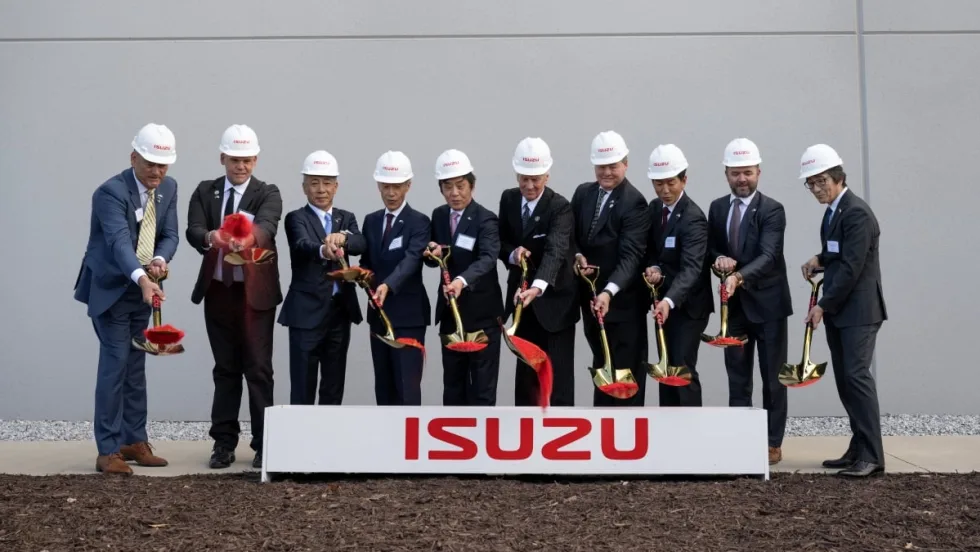 Isuzu North America executives and invited guests break ground on the OEM's new truck assembly plant near Greenville, South Carolina.