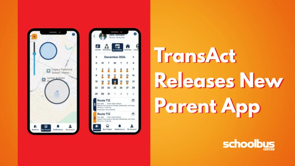 A graphic with screenshots of TransAct's new parent app and text reading "Transact Releases New Parent App".