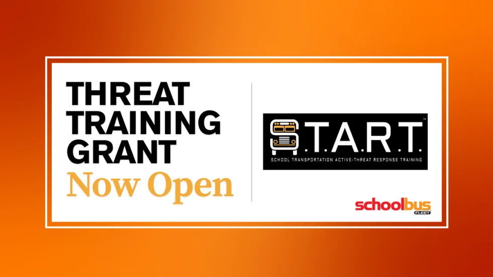 A white and orange graphic with text reading "Threat Training Grant Now Open."
