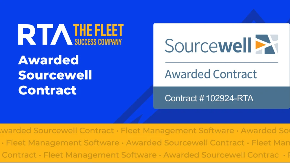 Logos of Sourcewell and RTA, highlighting their renewed partnership to provide streamlined fleet management solutions for public and educational agencies.