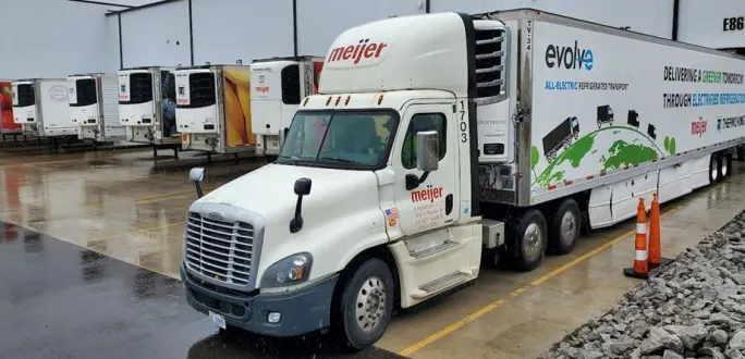 White tractor-trailer at Meijer warehouse