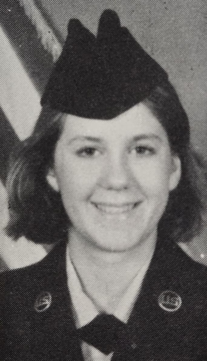 A black and white military portrait of Dawnett Wright.