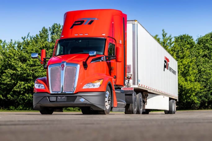 Red PTI tractor-trailer