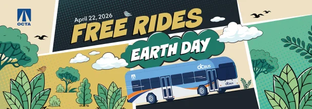 A graphic promoting free rides on Earth Day with Orange County Transportation Authority.