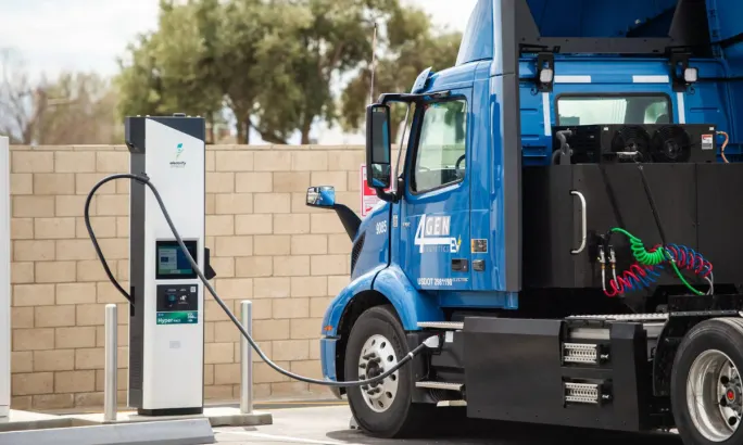 Electric truck at charger