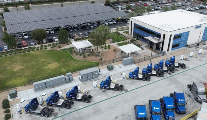 Overhead view of Swift facility with solar panels