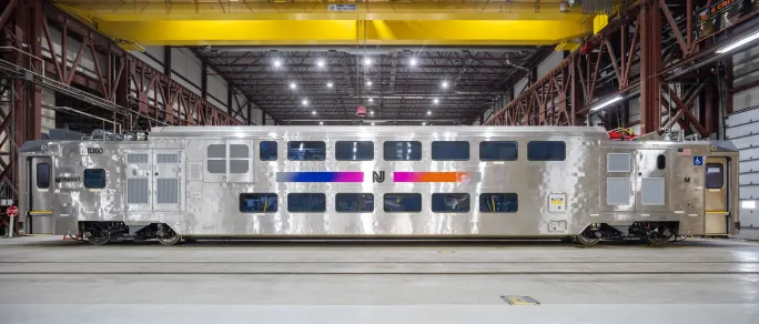 A wide shot of Alstom's Multilevel III commter railcar for NJ TRANSIT