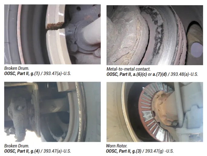 Examples of damaged brake drums and rotors from CVSA