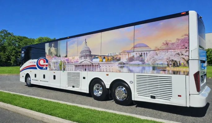 A Coach USA vehicle wrapped for Washington, DC service