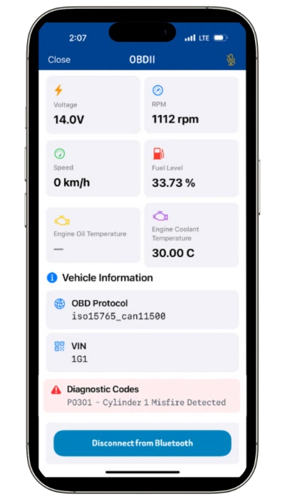smartphone showing digital trouble code