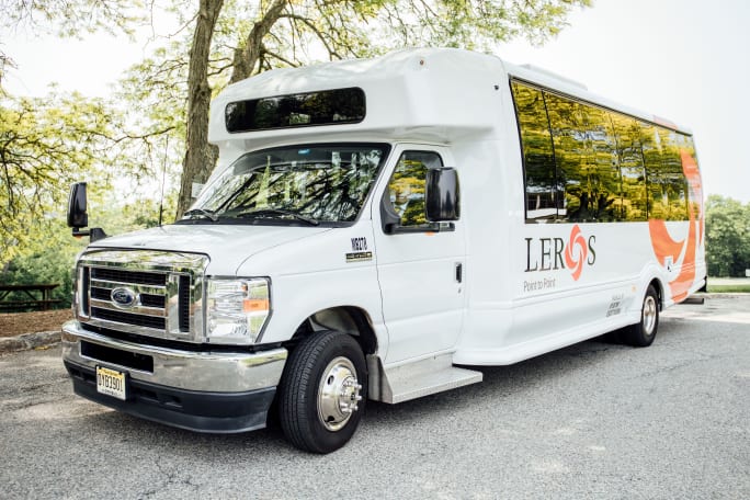 A Leros-branded shuttle bus