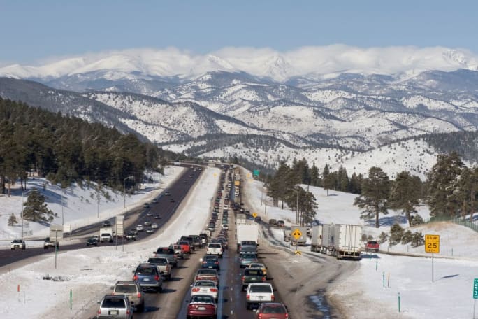 Winter crash traffic jam.