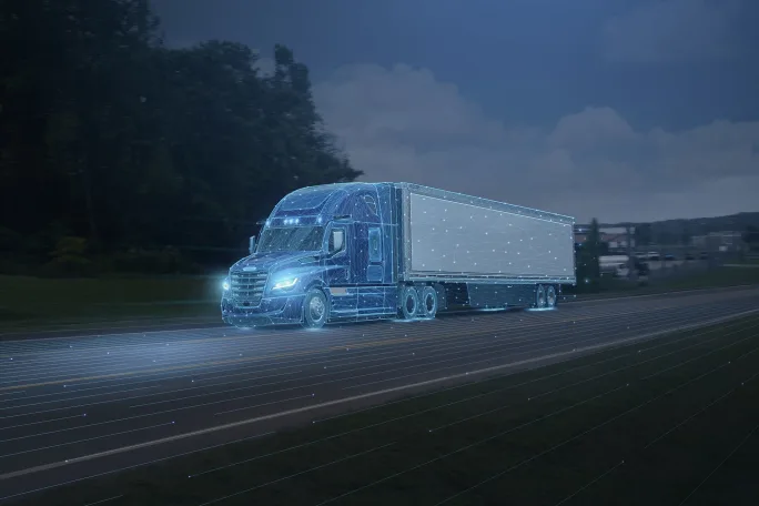 Daimler Cascadia tractor-trailer.