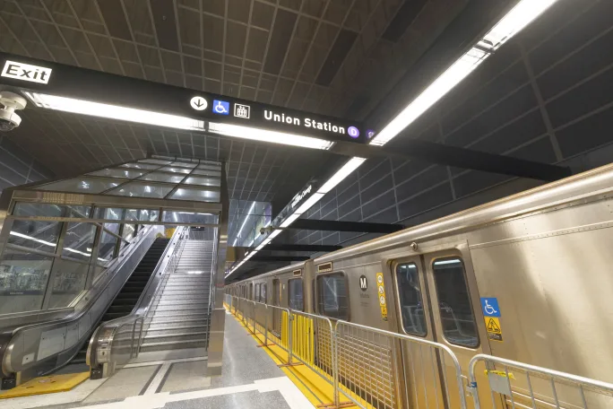 An LA Metro D Line train in Union Station