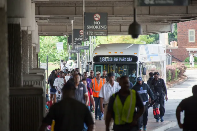 Riders in MARTA bus station