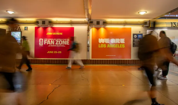 A rendering of an OUTFRONT Media campaign in LA's Union Station