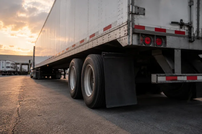 Photo of rear of trailer focused on the dual tires
