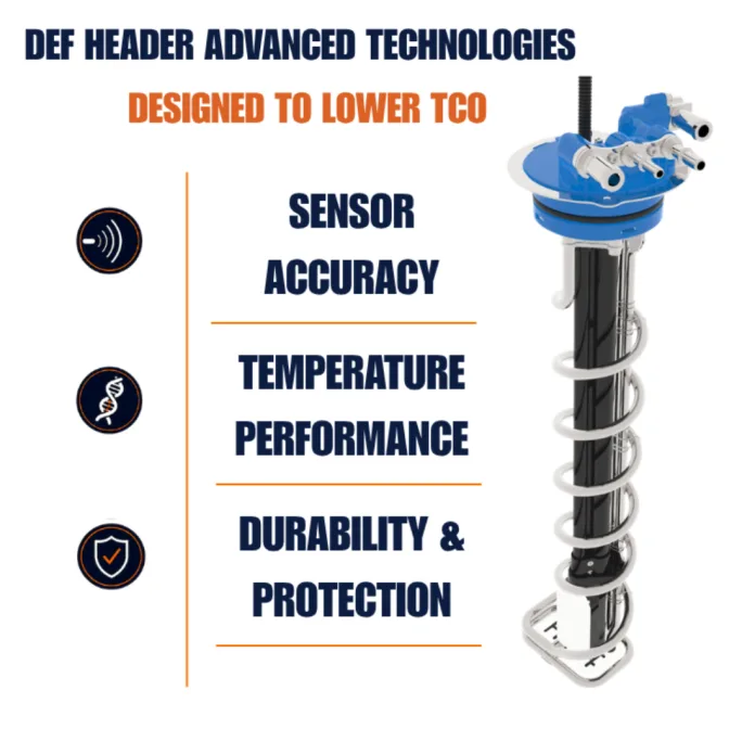 DEF header graphic highlighting three areas of advanced technology: sensor accuracy, temperature performance, and durability and protection.