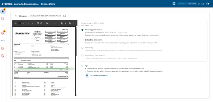 Screen showing TMT new invoice processing user interface