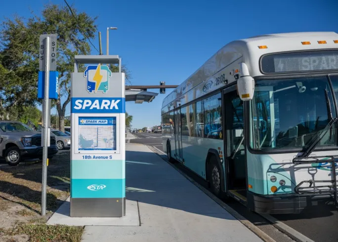 A Tolar bus shelter supporting Florida's PSTA SPARK service.