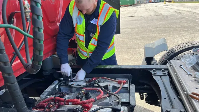 Technician working on truck