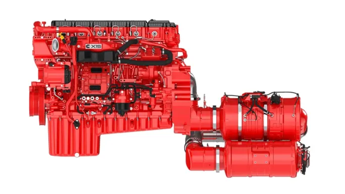Photo of Cummins X15 diesel engine with aftertreatment module