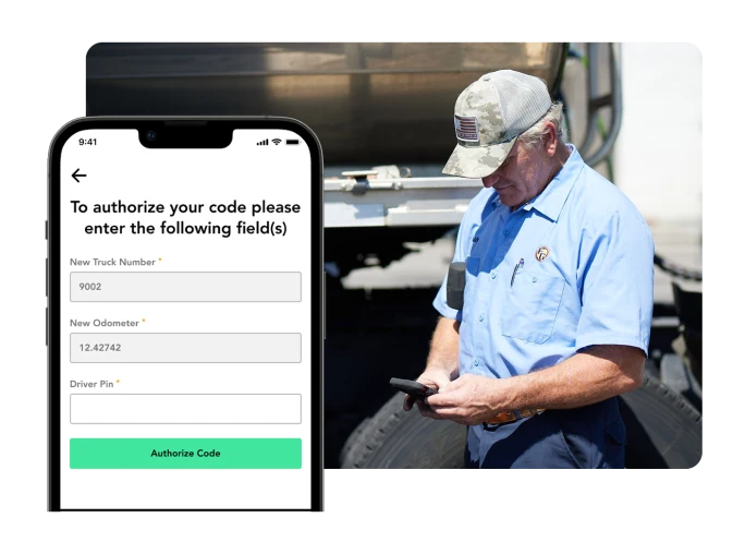 Truck driver using phone app to authorize fueling