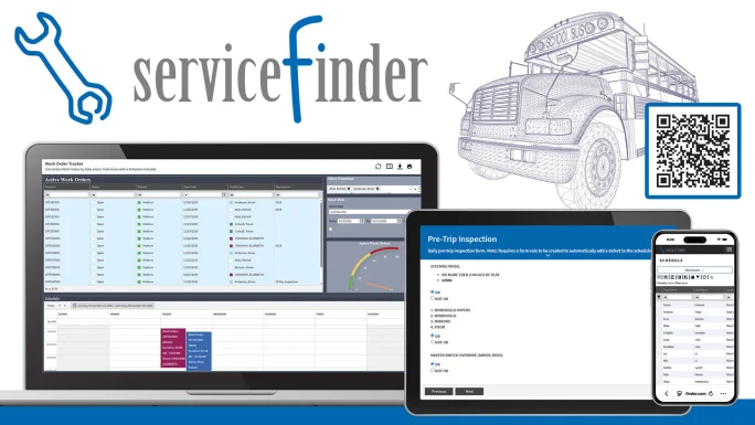 product illustration of the servicefinder interface on a laptop