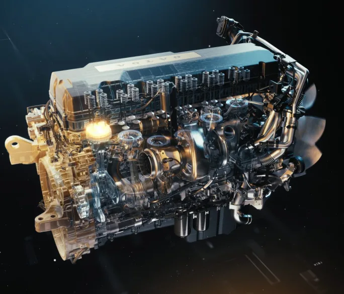Cutaway illustration of Volvo D13 diesel engine