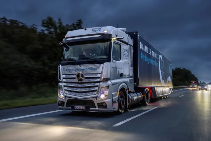 Mercedes hydrogen fuel cell truck.