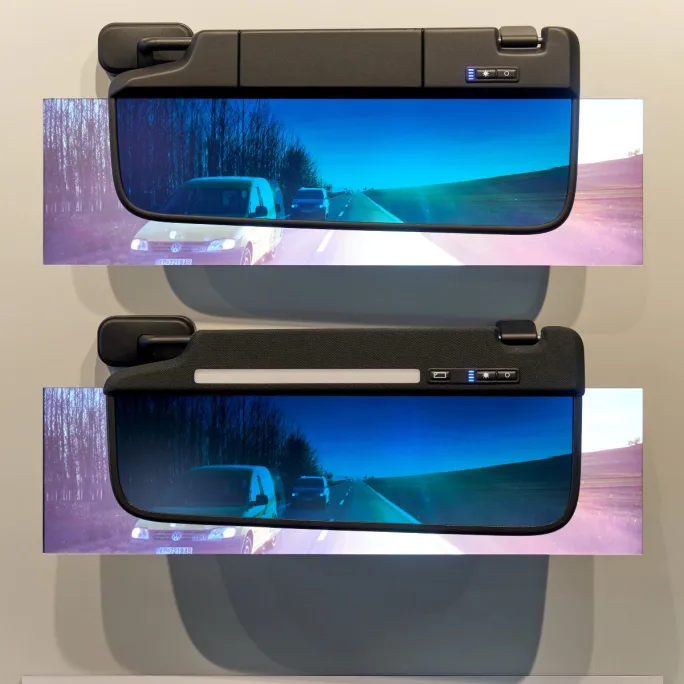 Gentex dimmable sun visors.