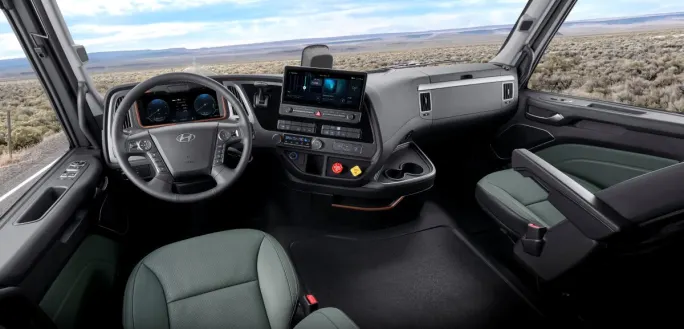Hyundai Xcient cab interior.