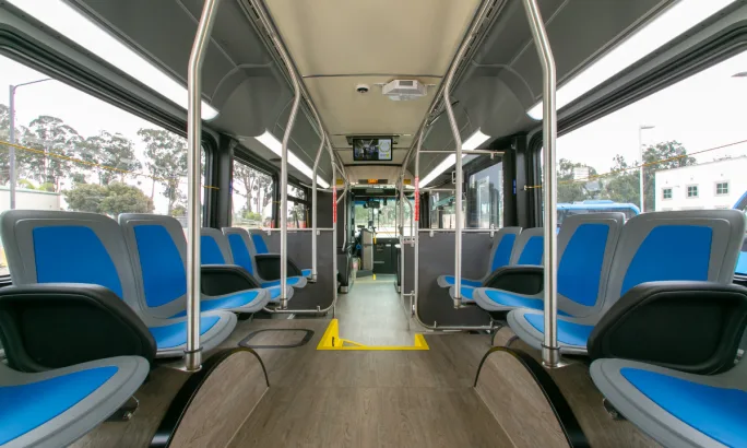 Inside of a SMRT public transit bus.