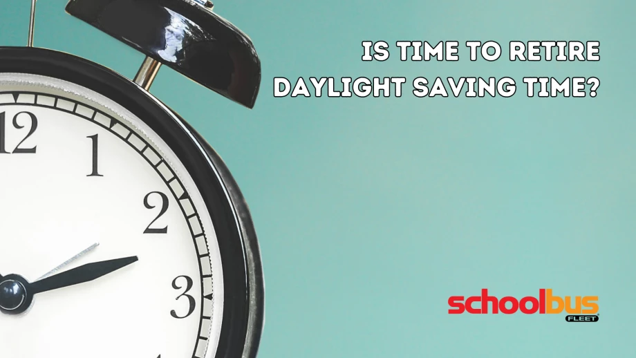 an alarm clock against a teal background and text that reads, "is it time to retire daylight savings time?"