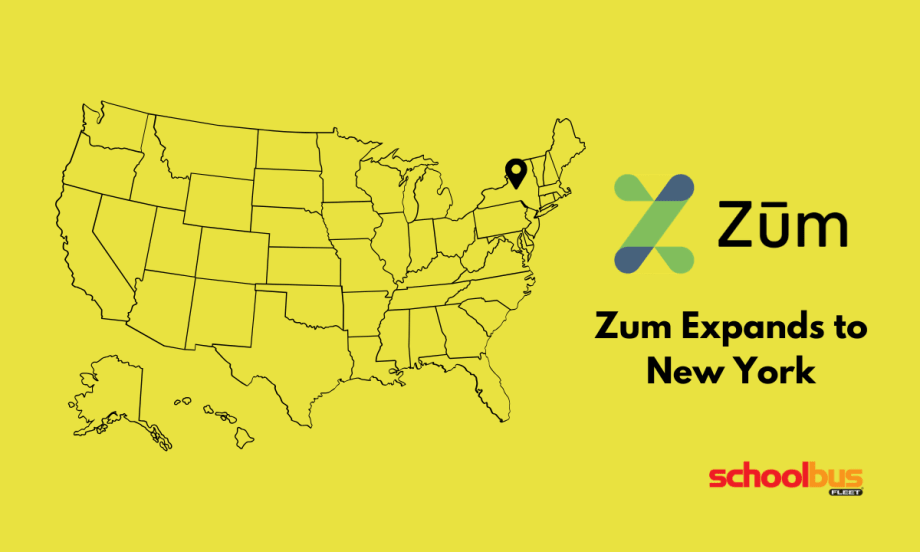 Graphic showing a U.S. map with New York marked alongside the Zum logo and the text “Zum Expands to New York.”