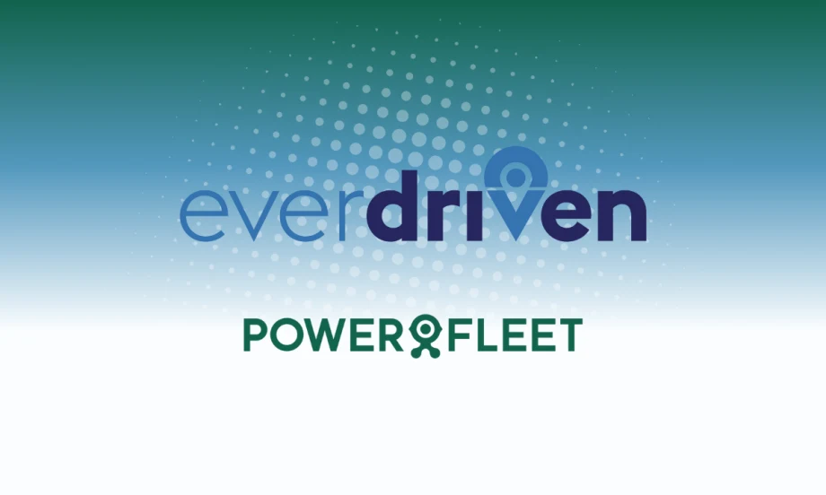 Logos of EverDriven and Powerfleet displayed on a gradient background with dotted design elements.