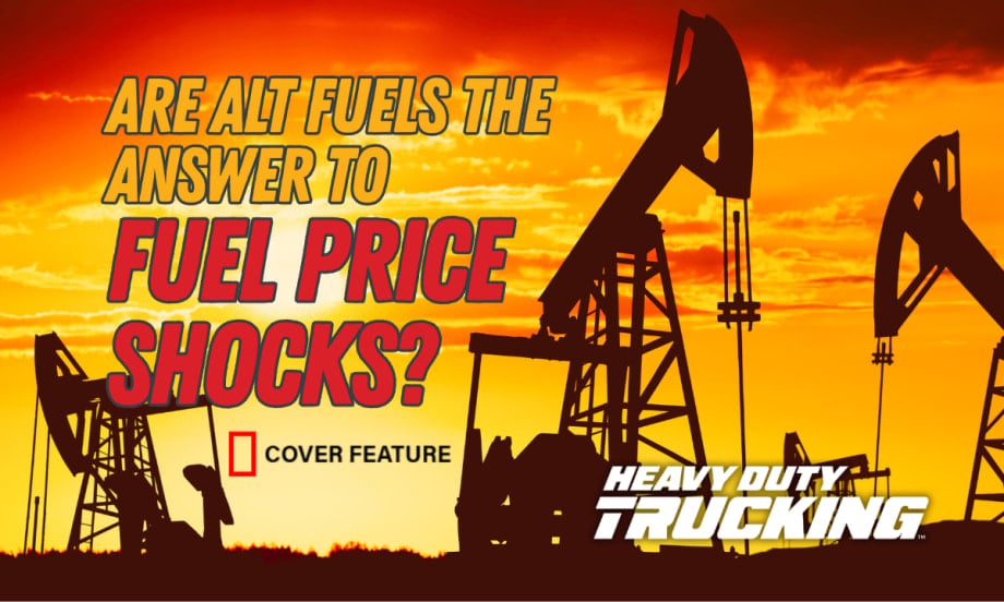 Illustration with oil wells silhouetted against red and gold sky
