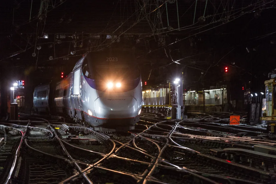 An Amtrak Acela train at New York Penn Station
