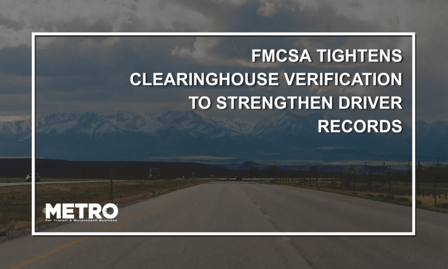 A expanse of highway in Colorado with text reading "FMCSA Tightens Clearinghouse Verification to Strengthen Driver Records."