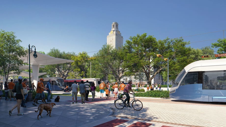 Austin Light Rail rendering from UT perspective