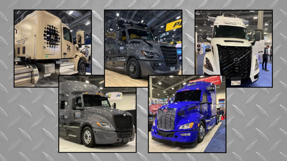 Collage of five autonomous trucks
