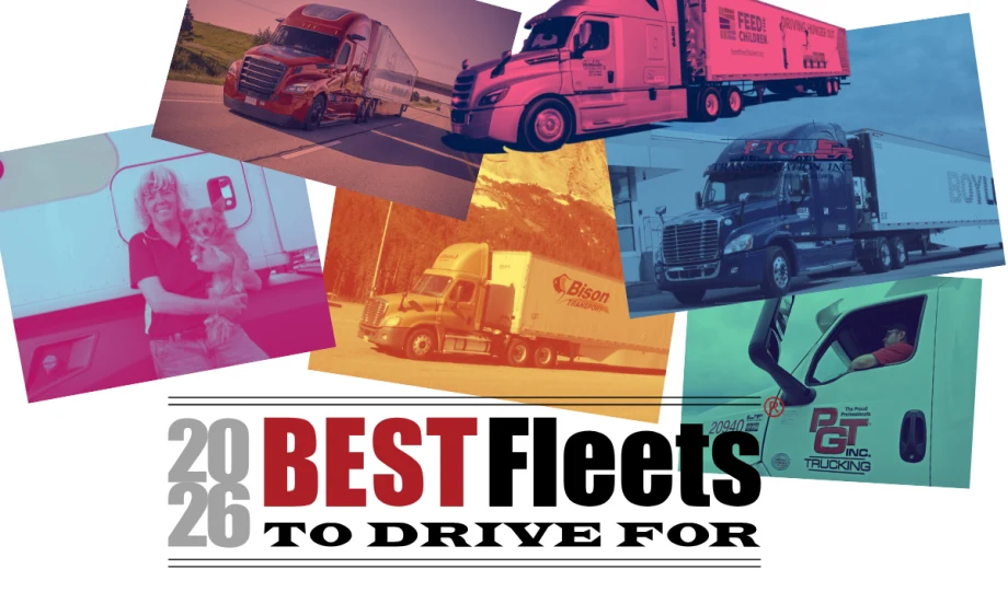 Illustration with photos from some of the 2026 Best Fleets to Drive For honorees