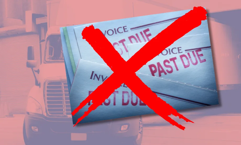 Illustration of past due invoices with red X on top with background of a truck at a loading dock