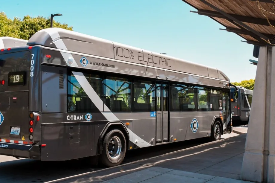 A picture of C-TRAN's electric bus.