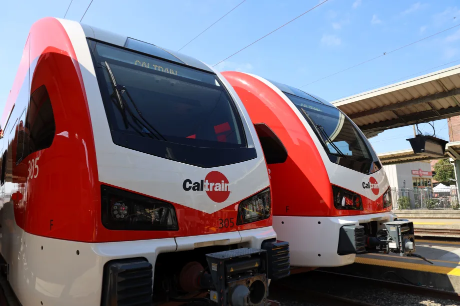 Caltrain trains on tracks