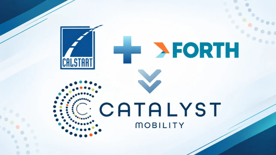 Illustration showing the Calstart, Forth, and Catalyst Mobility logos