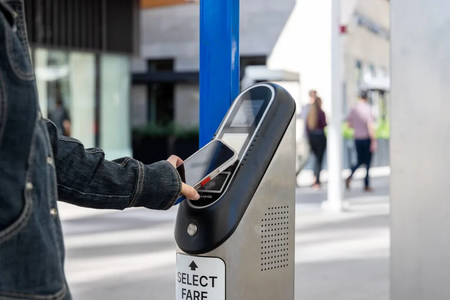 Denver RTD riders using Tap-n-Ride fare payment system.