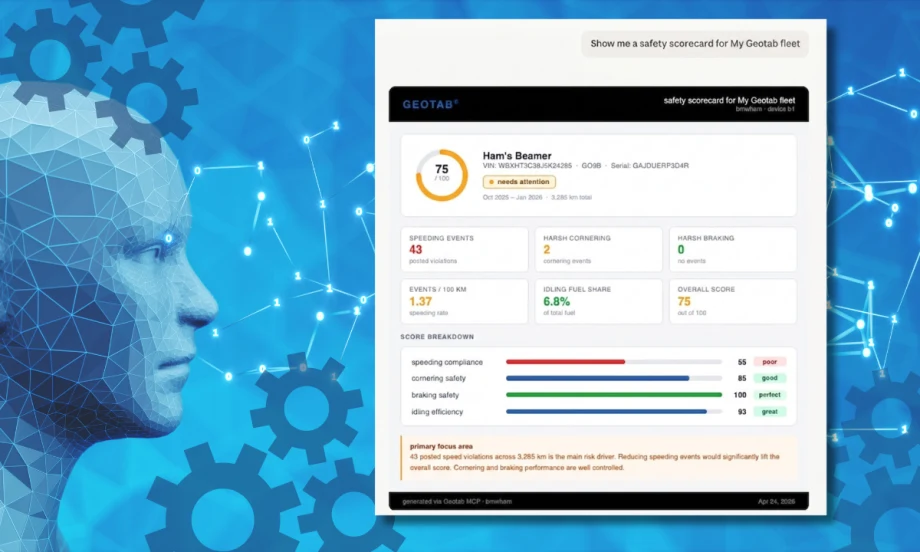 Geotab screen on AI concept background