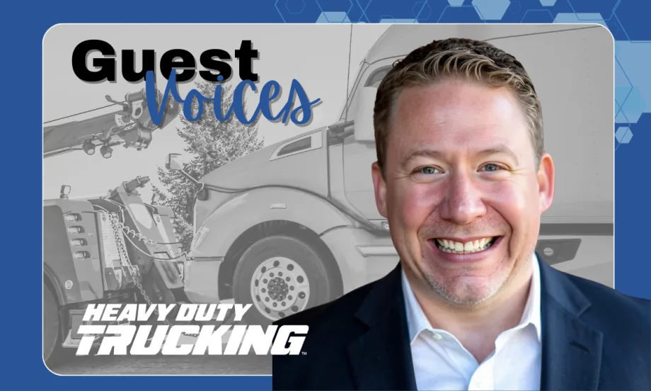 Guest Voices column header with truck being towed in background and author headshot in foreground