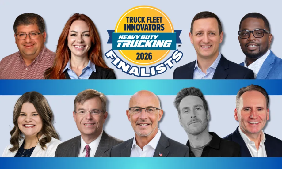 Nine headshots of men and women with Truck Fleet Innovators logo and the word "Finalists"